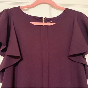 Kenzie Women's Feminine Lined Ruffle Sleeve Shift Dress - Deep Plum